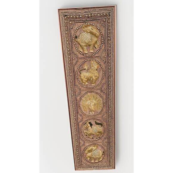 Vtg Burmese Thai Kalaga Tapestry Wall Art Elephant Peacock Lion Beaded 54” Large - Picture 3 of 16